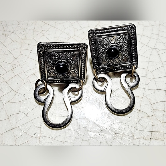 Vintage Silver with black stone Art Deco  clip on earrings - Picture 1 of 5